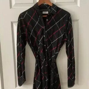 UNTUCKit ShirtDress Button Front Long Sleeve Belted Check Plaid Black Red Size 6